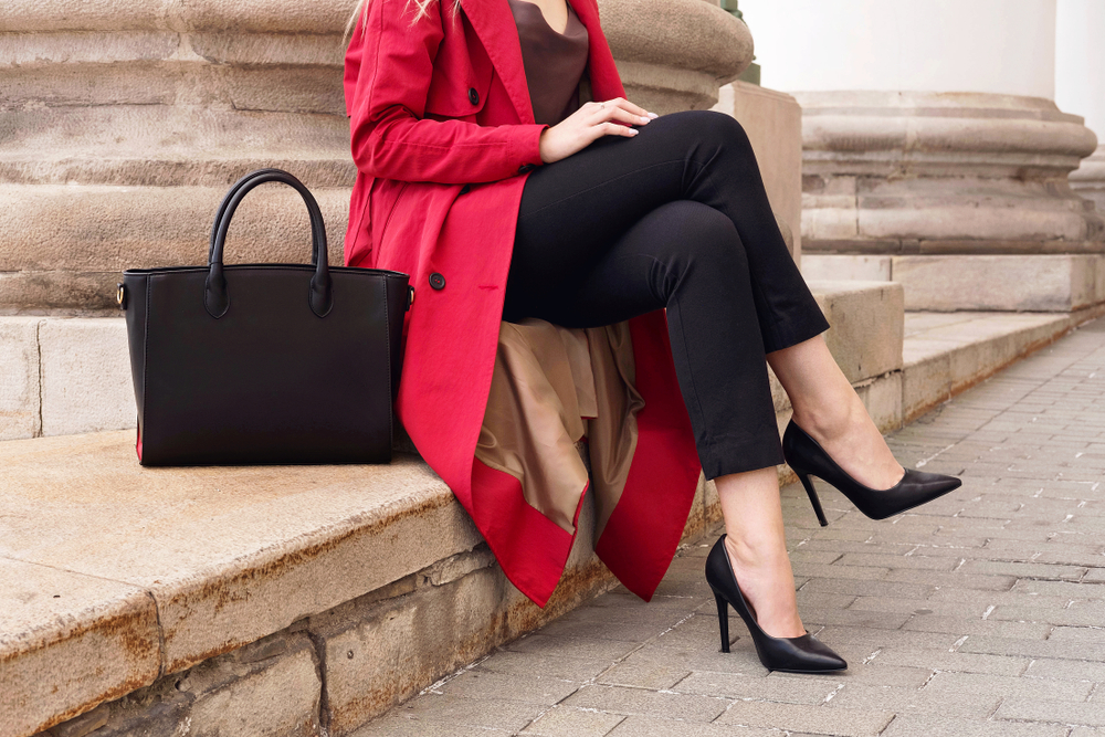 Fashion,Street,Portrait,Woman,Wear,Trendy,Red,Trench,Coat,,Heels,